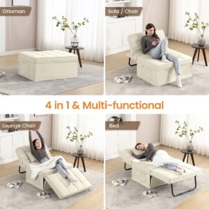 Apicizon 72.5'' Couch Bed, 4 in 1 Convertible Sofa Bed Free Assembly，Multi Function Ottoman Chair Lounger Bed with Adjustable Backrest for Living Room, Small Space，Light Beige