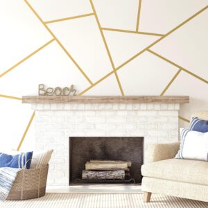 SHYJSHYJ Metalic Gold Large Vinyl Modern Line Wall Decals, Peel and Stick Removable Geometric Wall Stickers Bedroom Living Room Office Minimalist Accent Wall Art Decor