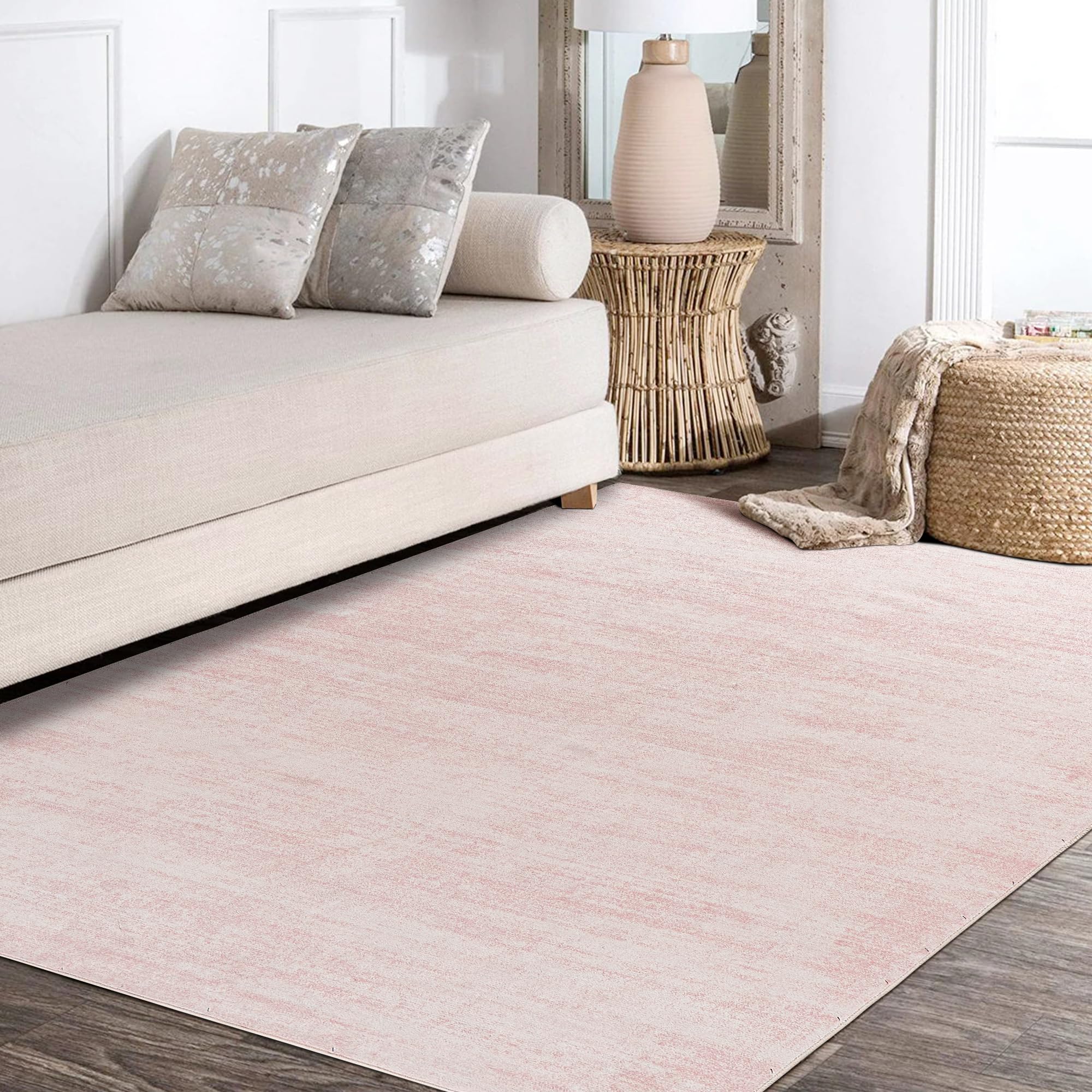 BILEEHOME Light Pink Rug 5x7 for Nursery Bedroom,Abstract Cute Modern Washable Boho Area Rugs for Girls Room,Blush