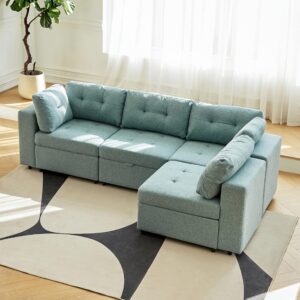 hulala home oversized modular sectional sofa with large storage and wide armrest, chenille sectional couches for living room (sage, 4 seater)