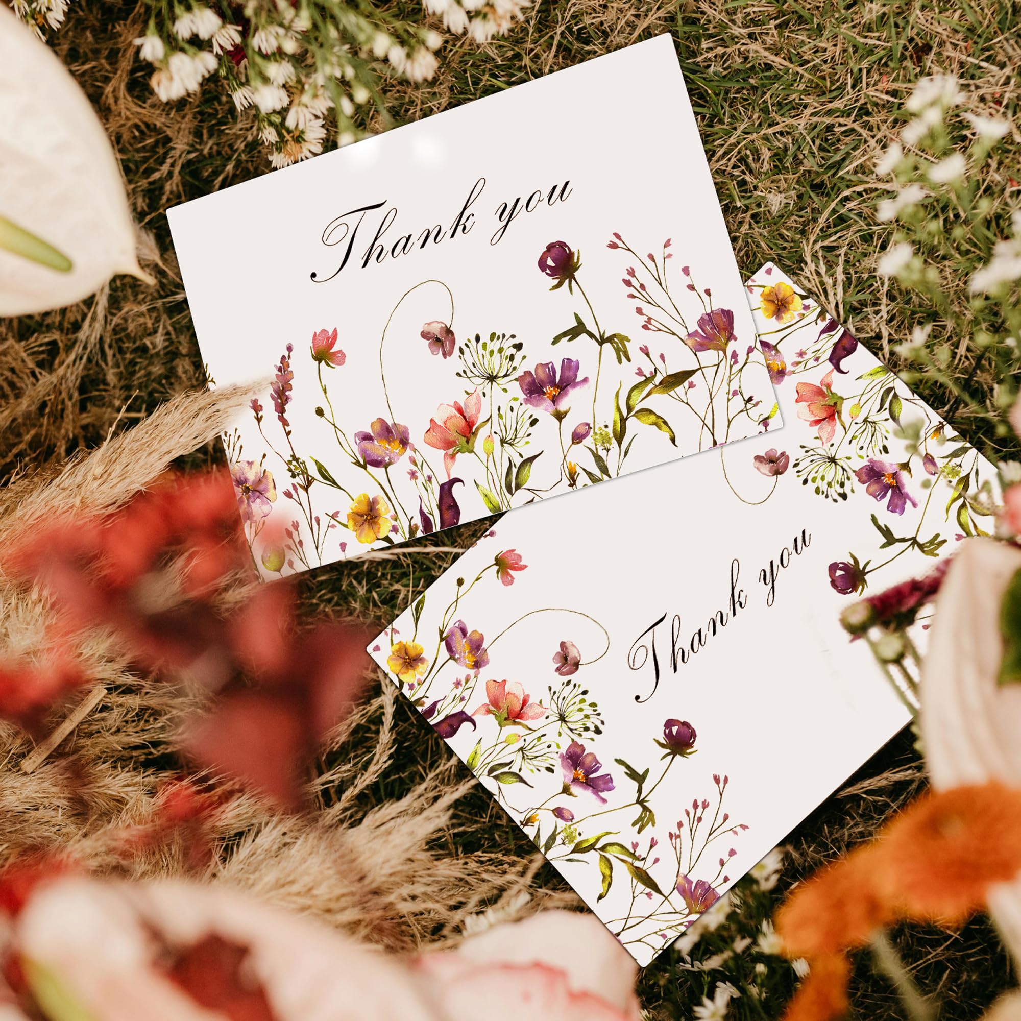 ATQTQ Floral Thank You Cards 48pack with Envelopes Wildflower Bulk 4x6inch Thanks Card with Envelope & Stickers for Birthday Baby Shower Bridal Shower Wedding