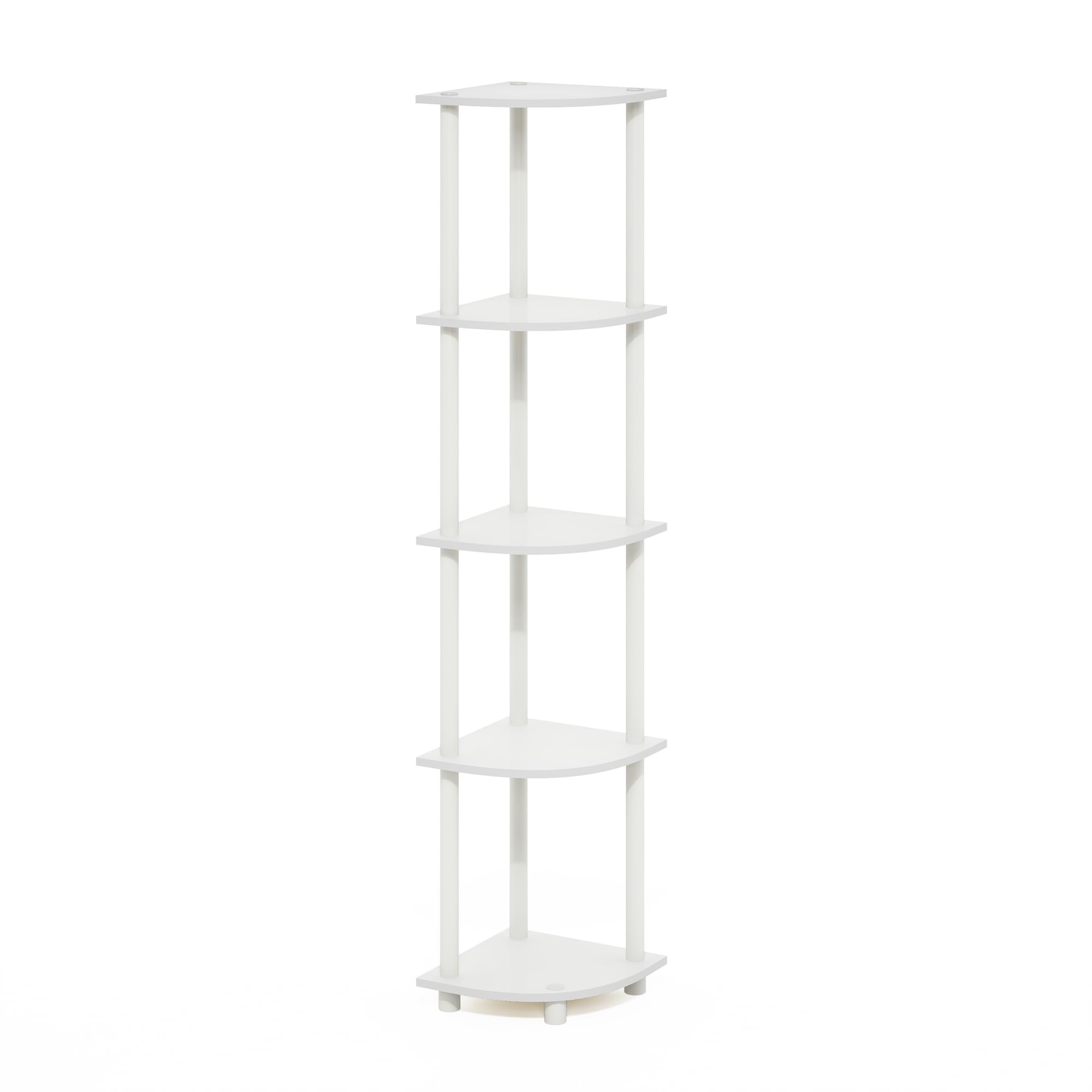 Furinno Turn-N-Tube 5 Tier Corner Display Rack Multipurpose Shelving Unit, White/White