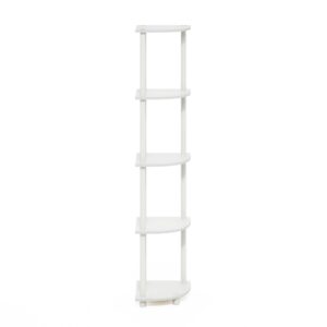 Furinno Turn-N-Tube 5 Tier Corner Display Rack Multipurpose Shelving Unit, White/White