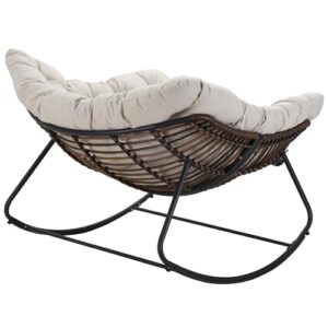 ZJEYEJZ Outdoor Rocking Chair, Oversized Rattan Papasan Rocking Chair, Patio Wicker Egg Chair with Padded Cushion, Rocker Egg Chair for Living Room, Patio, Front Porch, Backyard