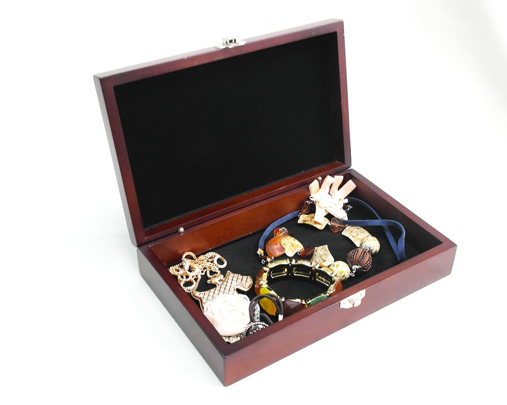 Lutong Wooden Storage Box with Hinged Lid and Front Clasp for Craft Gifts storage box - 9.85" x 6.30" x 2.25"