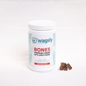 Wagsly Bones Hip & Joint Supplement for Dogs - Glucosamine, MSM, Green-Lipped Mussel - Arthritis Relief & Mobility Support - Vitamin C Immune Boost - Natural Duck Flavor - 60 Count