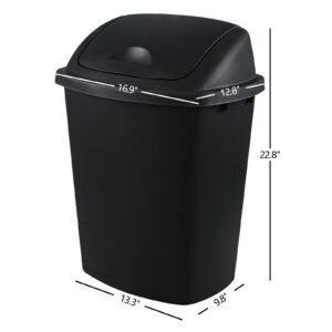 EudokkyNA 4 Pack 40 Liter Swing Lid Kitchen Garbage Can, Plastic Trash Can with Lid, Black