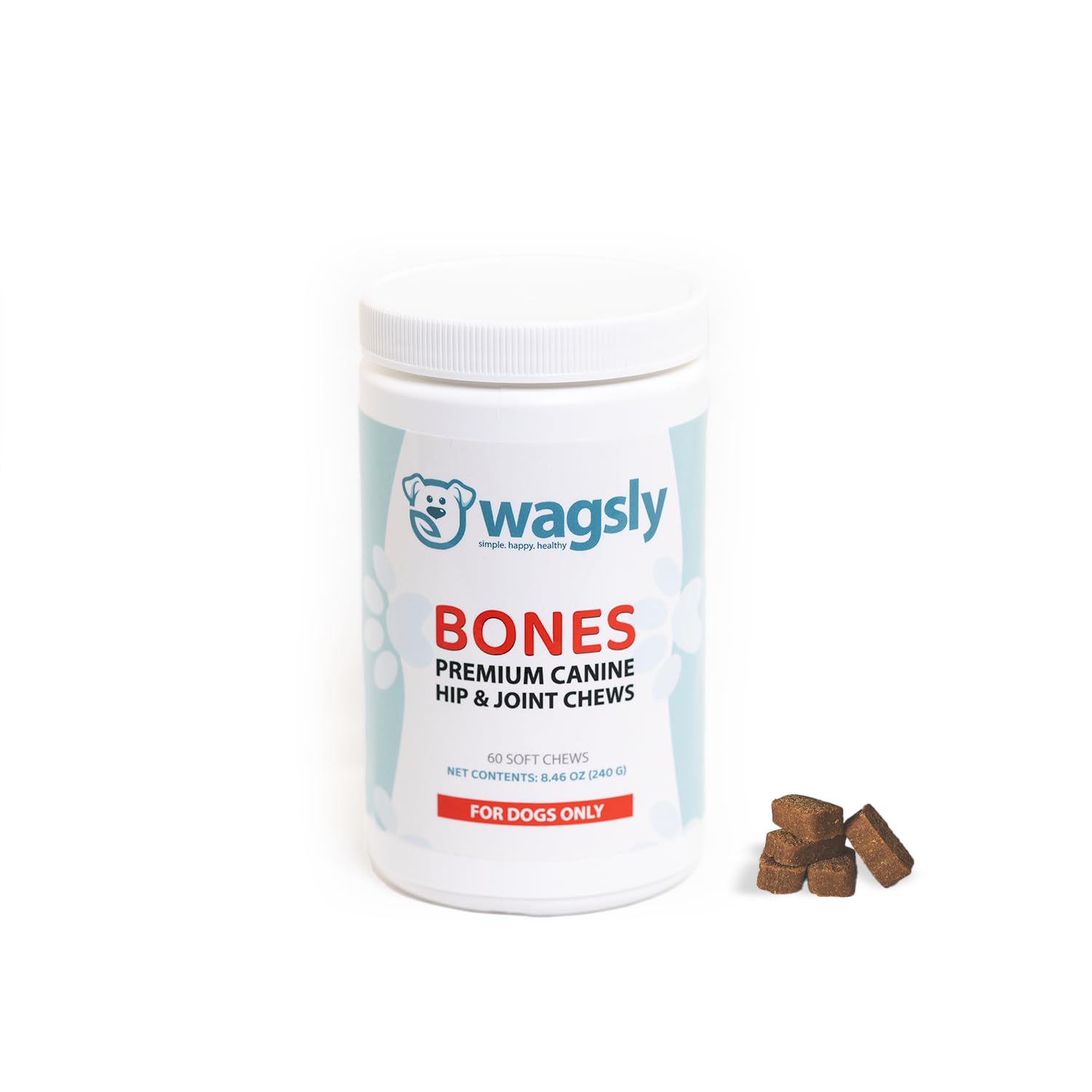 Wagsly Bones Hip & Joint Supplement for Dogs - Glucosamine, MSM, Green-Lipped Mussel - Arthritis Relief & Mobility Support - Vitamin C Immune Boost - Natural Duck Flavor - 60 Count