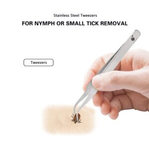 Tick Remover, Tick Removal Tool, Stainless Steel Tick Remover Tool for Dogs/Humans/Cats/Horses, Professional Foam Inserts Tick Remover Set- Includes Tick Tweezers, Tick Fork, Handy Tin, Manual (1 Set)