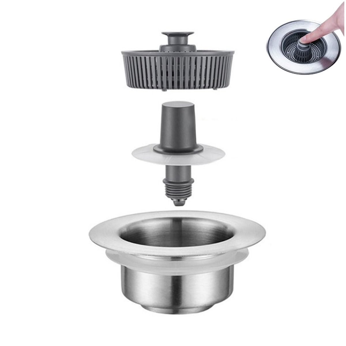 2024 New Upgraded Sink Bounce Core Drain Strainer, 3 in 1 Stainless Steel Sink Strainer Stopper Sink Aid, Universal Wash Basin Spring Core Sink Stopper Kitchen Bathroom Sink Bathtub Accessories (2)