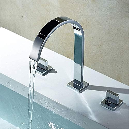 Kitchen Taps Kitchen Faucet Bathtub Faucet Brass Polished Chrome Deck Mounted Square Bathroom Sink Faucet 3-Hole Double Handle Hot And Cold Water Faucet