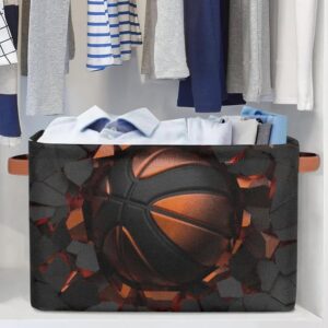 SinSenMa Basketball Black Cube Storage Basket Boy Toys Gifts Empty Basket,Collapsible Shelf Organizer Bins with Handles,Canvas Cloth Fabric Storage Basket,Books Kids Toys Bin Boxes,Closet Decorate