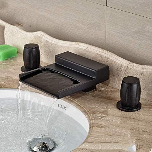 TECKI Kitchen Taps Kitchen Tap Faucet Modern Wide Waterfall Spout with Two Handles Sink and Bathtub Faucet Deck Mounted Brass Black Sink Mixer Tap Faucets