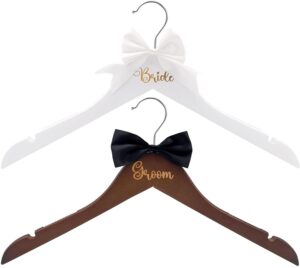 ahzemepinyo 2 pcs bride and groom wedding dress hanger wooden wedding hanger with bow tie mr and mrs hangers bride to be wedding dress hanger wooden hangers wedding gift bridal party shower gift