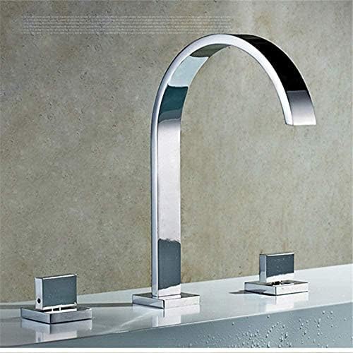 Kitchen Taps Kitchen Faucet Bathtub Faucet Brass Polished Chrome Deck Mounted Square Bathroom Sink Faucet 3-Hole Double Handle Hot And Cold Water Faucet