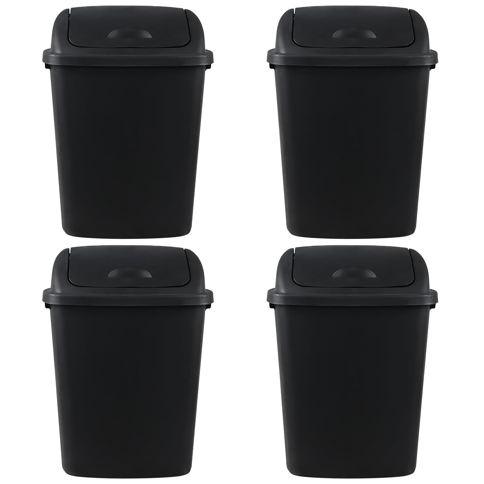 EudokkyNA 4 Pack 40 Liter Swing Lid Kitchen Garbage Can, Plastic Trash Can with Lid, Black