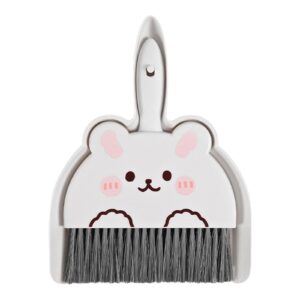 IEUDNS Mini Dustpan and Brush Set Small Broom and Dustpan Set Portable Dustpan and Brush Set for Desktop Computers Kitchen Office, White Bunny