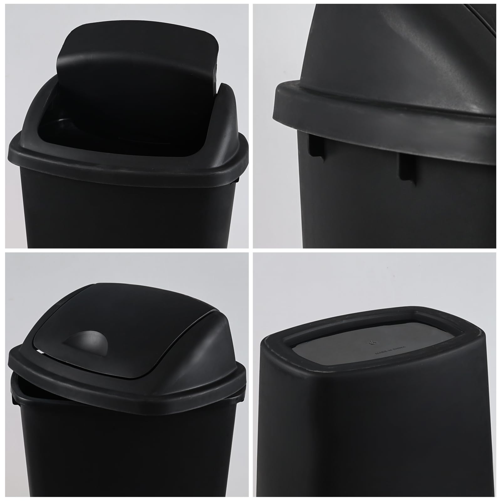 EudokkyNA 4 Pack 40 Liter Swing Lid Kitchen Garbage Can, Plastic Trash Can with Lid, Black