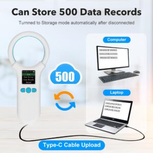 AHANIN Microchip Scanner RFID 134.2KHz/125KHz Animal Chip ID Reader EMID FDX-B(ISO11784/11785) 500 Data Storage Type-C Cable Uploading to PC