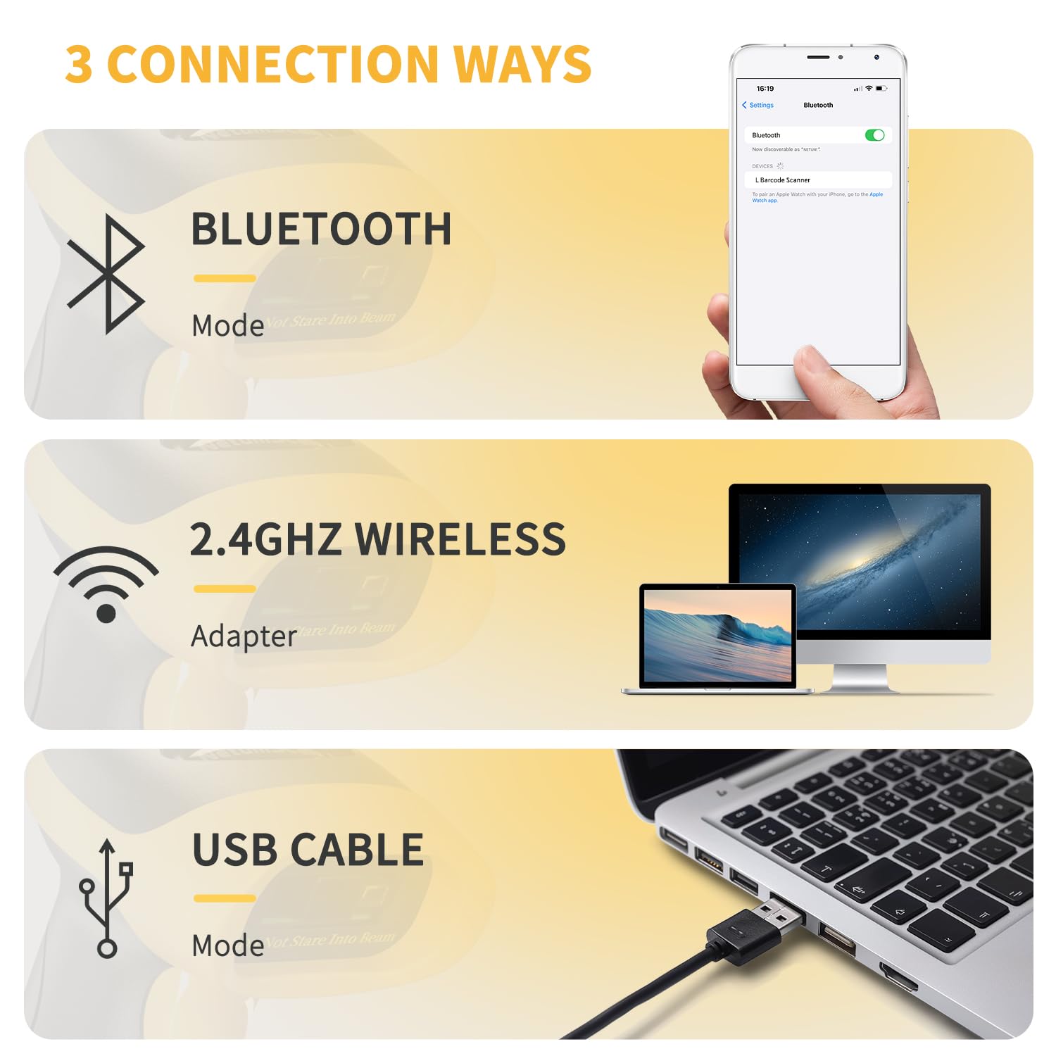 NetumScan Bluetooth QR Barcode Scanner, 3 in 1 Automatic Wireless 1D 2D Barcode Reader USB Image Code Scanner for Store, Warehouse POS, Computer, Tablet, iPad, iPhone, Android