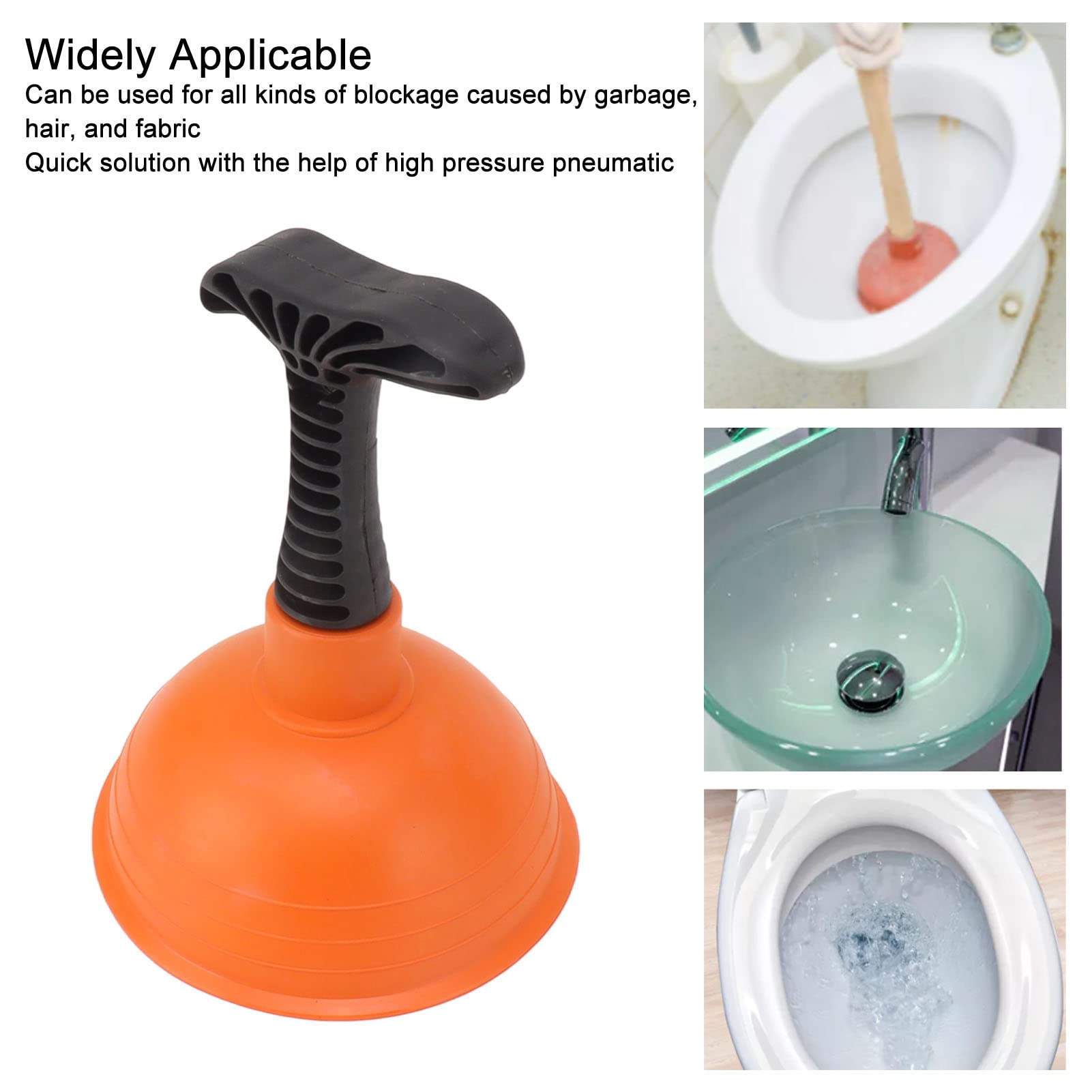 SUNFECILI Mini Plunger Sink Plunger,Powerful Plunger Unclogging Tool,Slip Proof Handle Efficient Small Drain Plunger for Kitchen Sink, Shower, Bathroom Drains, Bath(Orange)