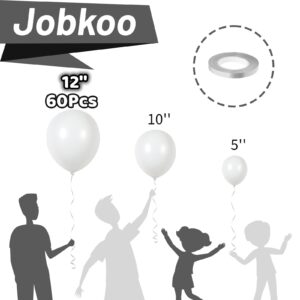 Jobkoo White Balloons 12 Inch, 60 PCS White Latex Balloons for Arch, Party Helium Balloons for White Party Decorations, Birthday Decorations for Bridal Baby Shower, Bachelorette Engagement Backdrop