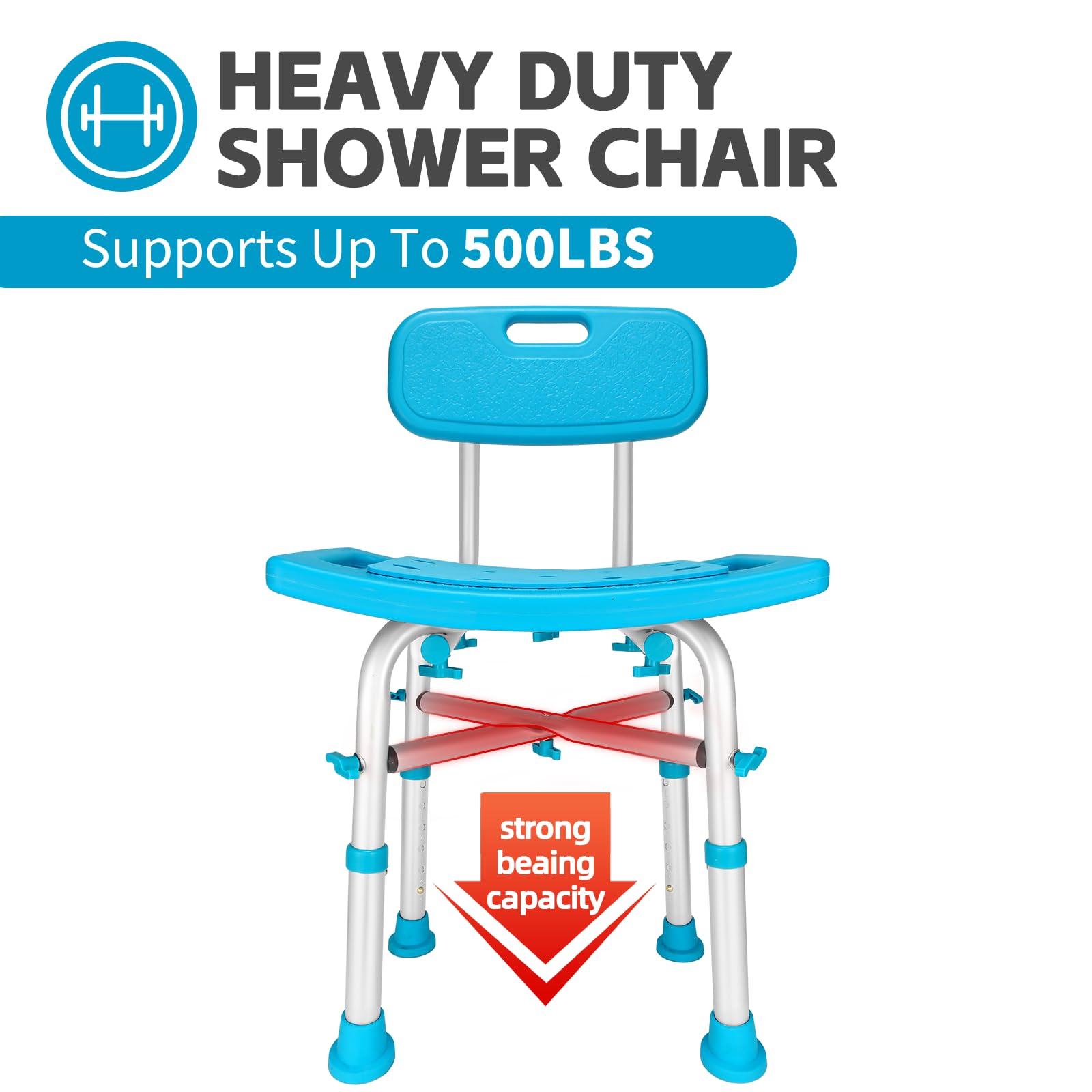 Gillion Heavy Duty Shower Chair with Back 500Lbs, 𝐅𝐫𝐞𝐞 𝐒𝐡𝐨𝐰𝐞𝐫 𝐒𝐜𝐫𝐮𝐛𝐛𝐞𝐫 𝐁𝐮𝐧𝐝𝐥𝐞𝐬, Tool-Free Bathtub Stool Shower Bench Seat with EVA Pad for Elderly Senior Handicap Disabled