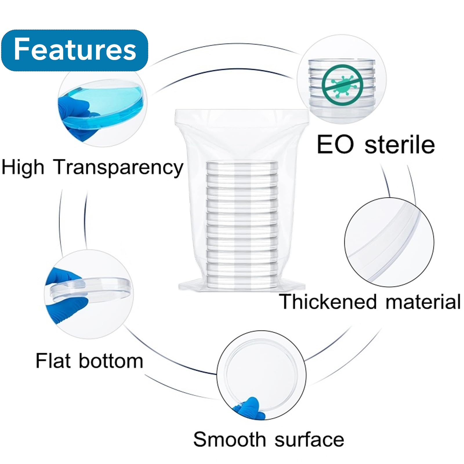 Estresen 30 PCS 90mm Plastic Petri Dish with Lids, Sterile with 10PCS 10uL Inoculation Loops