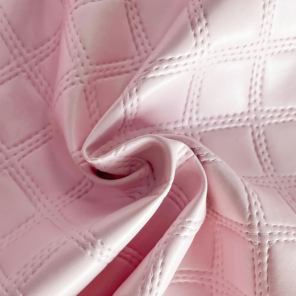 ONEART | Solid Plaid Embossed Faux Leather Fabric, 16"×54" Soft Durable Synthetic Pleather for Wallets Handbag Sewing Projects-Pink