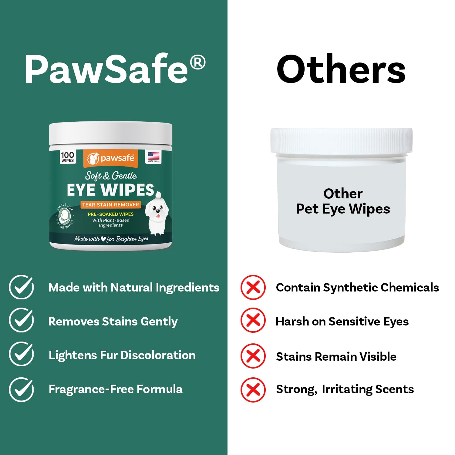 Pet Eye Wipes, Natural Tear Stain Remover for Dogs and Cats, 100 Pre-Soaked Eye Cleaner Wipes, Plant-Based for Gentle Cleaning, Brightens & Removes Dirt on Eyes, Ears and Face