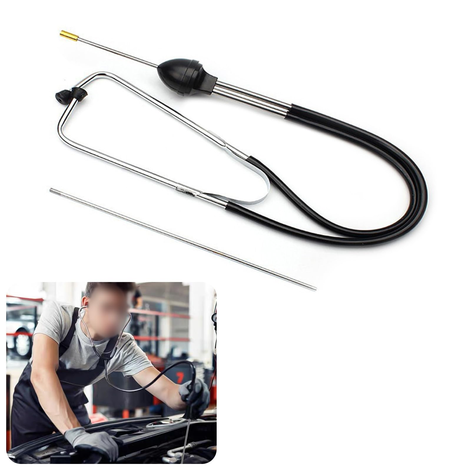 jokormo 1 PC Car Engine Stethoscope Tool, Vehicle Noise Diagnostic Device, Universal Waterproof Durable Metal Automotive Mechanics Cylinder Stethoscope Replacement for Truck SUV Car (Black & Silver)