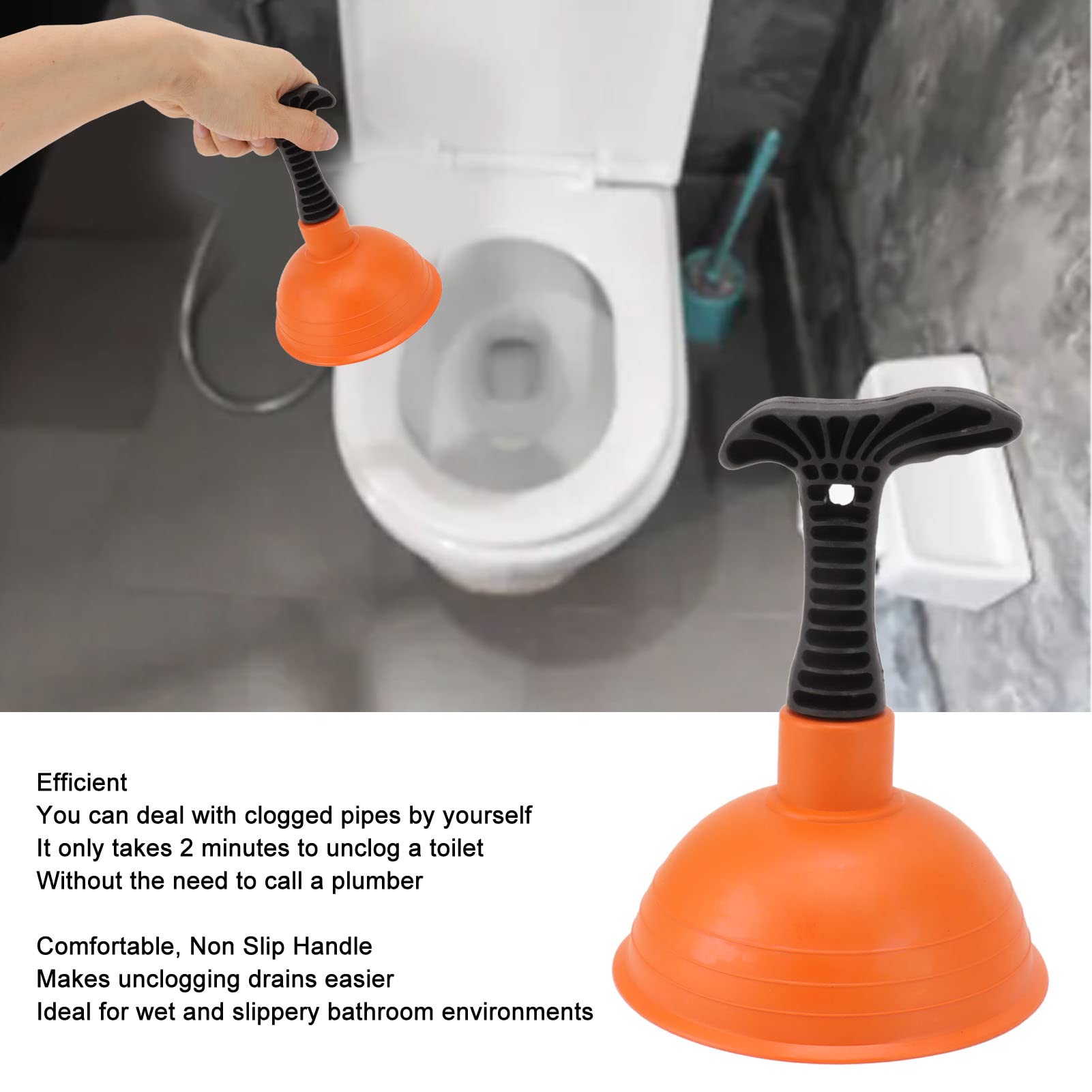 SUNFECILI Mini Plunger Sink Plunger,Powerful Plunger Unclogging Tool,Slip Proof Handle Efficient Small Drain Plunger for Kitchen Sink, Shower, Bathroom Drains, Bath(Orange)