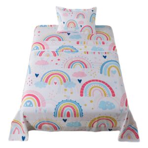 qjmiaofang rainbow sheets for girls twin size rainbow bed sheets 3pieces cartoon rainbow flat sheet little rainbow fitted sheet with clouds rainbow bedding 1 flat sheet 1 fitted sheet 1 pillowcase