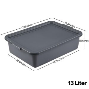 Jnktka 13 L Plastic Bus Tub with Lid, Set of 3, Grey Commercial Bus Pan for Multipupose