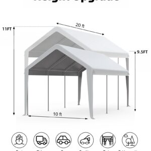 DEXSO 13'x20' Heavy Duty Carport Canopy, Portable Garage with Reinforced Frame, for Full-Size Pickup, Bass Boat, and Equipment, White