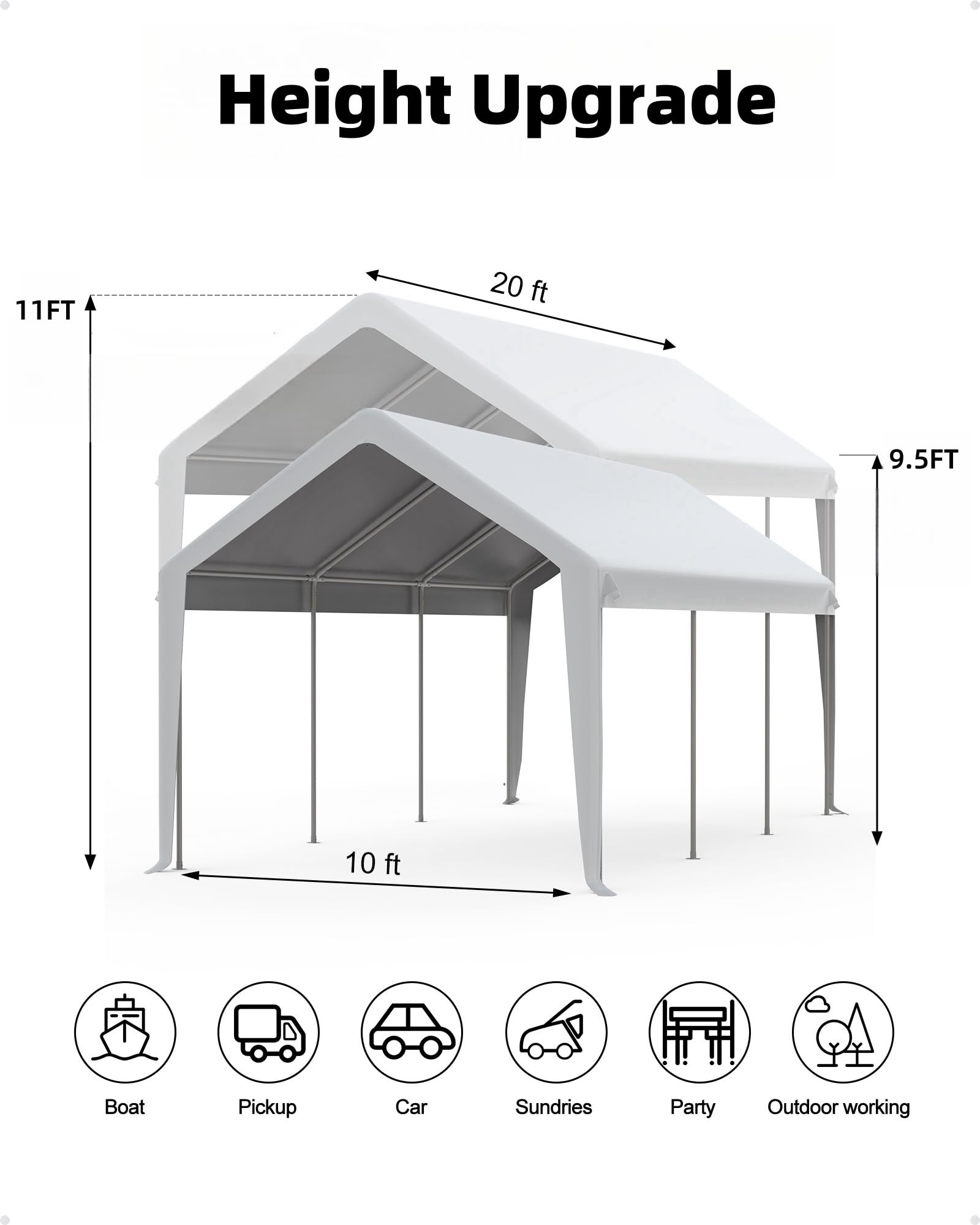 DEXSO 13'x20' Heavy Duty Carport Canopy, Portable Garage with Reinforced Frame, for Full-Size Pickup, Bass Boat, and Equipment, White