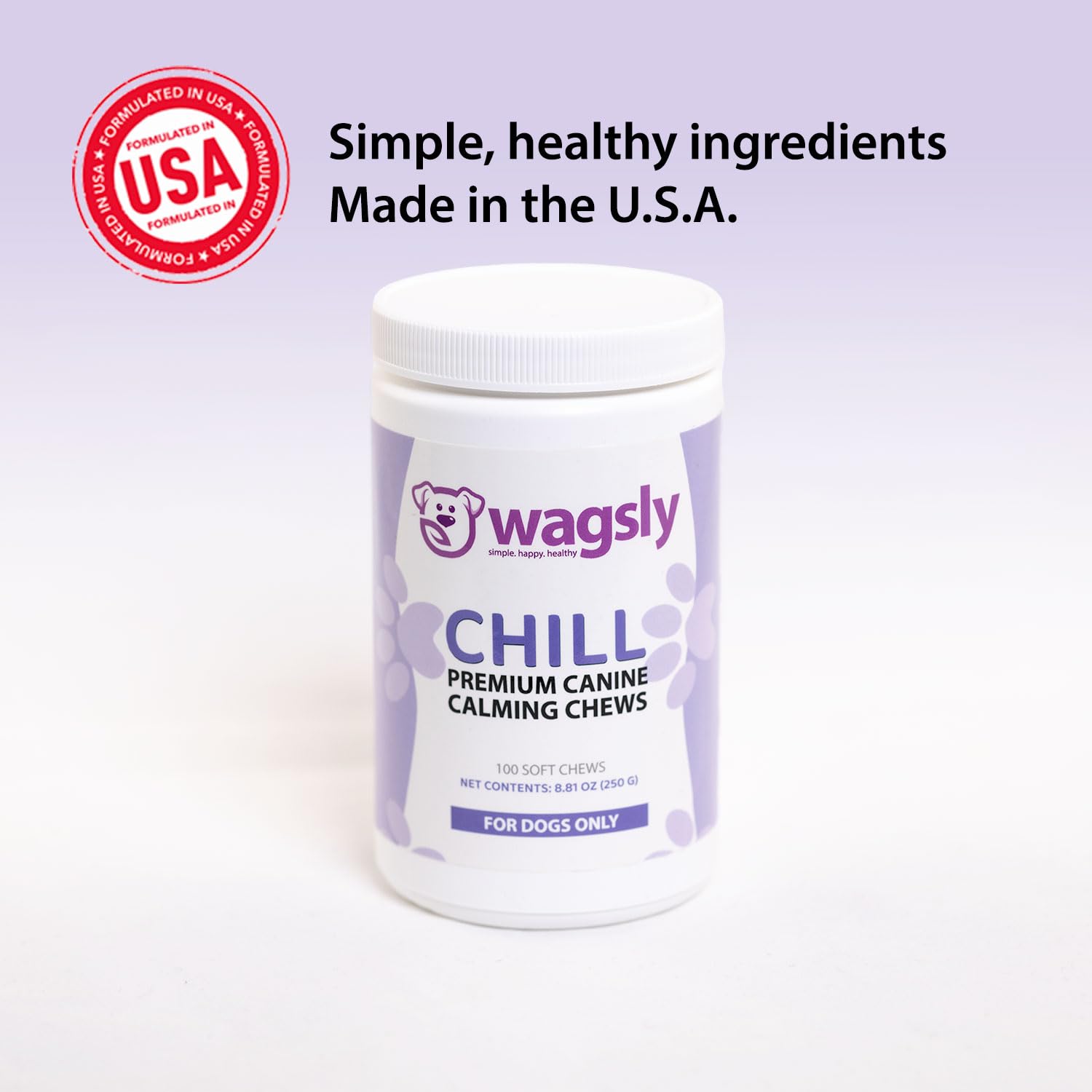 Wagsly Chill: Calming Chews for Dogs | Thiamine, Tryptophan, Lemon Balm, Green Tea Extract – 100 Count for Balanced Mood & Relaxation | Natural Calming Treats for Dogs