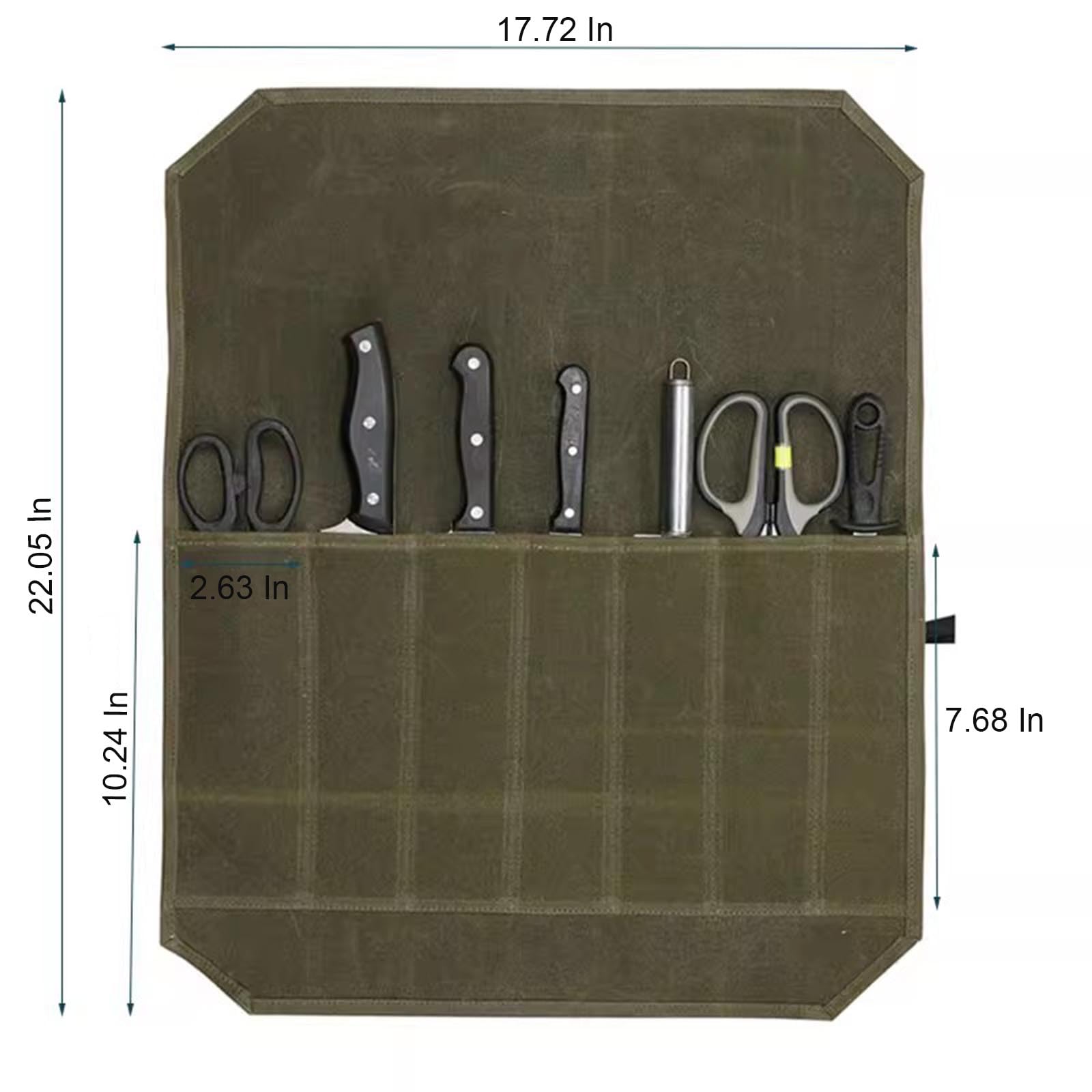 Senvitate Knife Roll, Waxed Canvas Chef's Knife Roll Bag, 7 Knife Slots for Cutlery Knives and Kitchen Utensils, Knife Storage Case Knife Carrier Perfect for the Traveling Chef (Army Green)