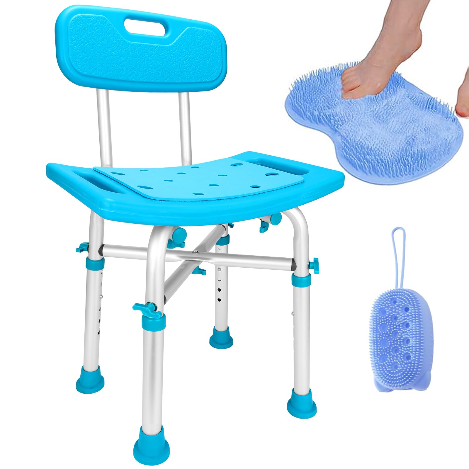 Gillion Heavy Duty Shower Chair with Back 500Lbs, 𝐅𝐫𝐞𝐞 𝐒𝐡𝐨𝐰𝐞𝐫 𝐒𝐜𝐫𝐮𝐛𝐛𝐞𝐫 𝐁𝐮𝐧𝐝𝐥𝐞𝐬, Tool-Free Bathtub Stool Shower Bench Seat with EVA Pad for Elderly Senior Handicap Disabled