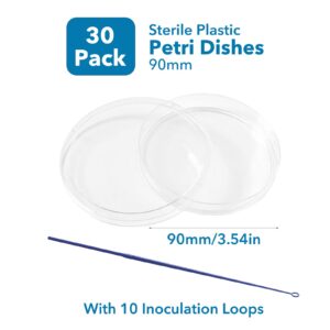 Estresen 30 PCS 90mm Plastic Petri Dish with Lids, Sterile with 10PCS 10uL Inoculation Loops