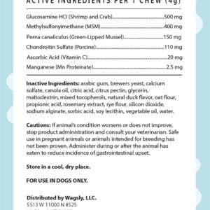 Wagsly Bones Hip & Joint Supplement for Dogs - Glucosamine, MSM, Green-Lipped Mussel - Arthritis Relief & Mobility Support - Vitamin C Immune Boost - Natural Duck Flavor - 60 Count