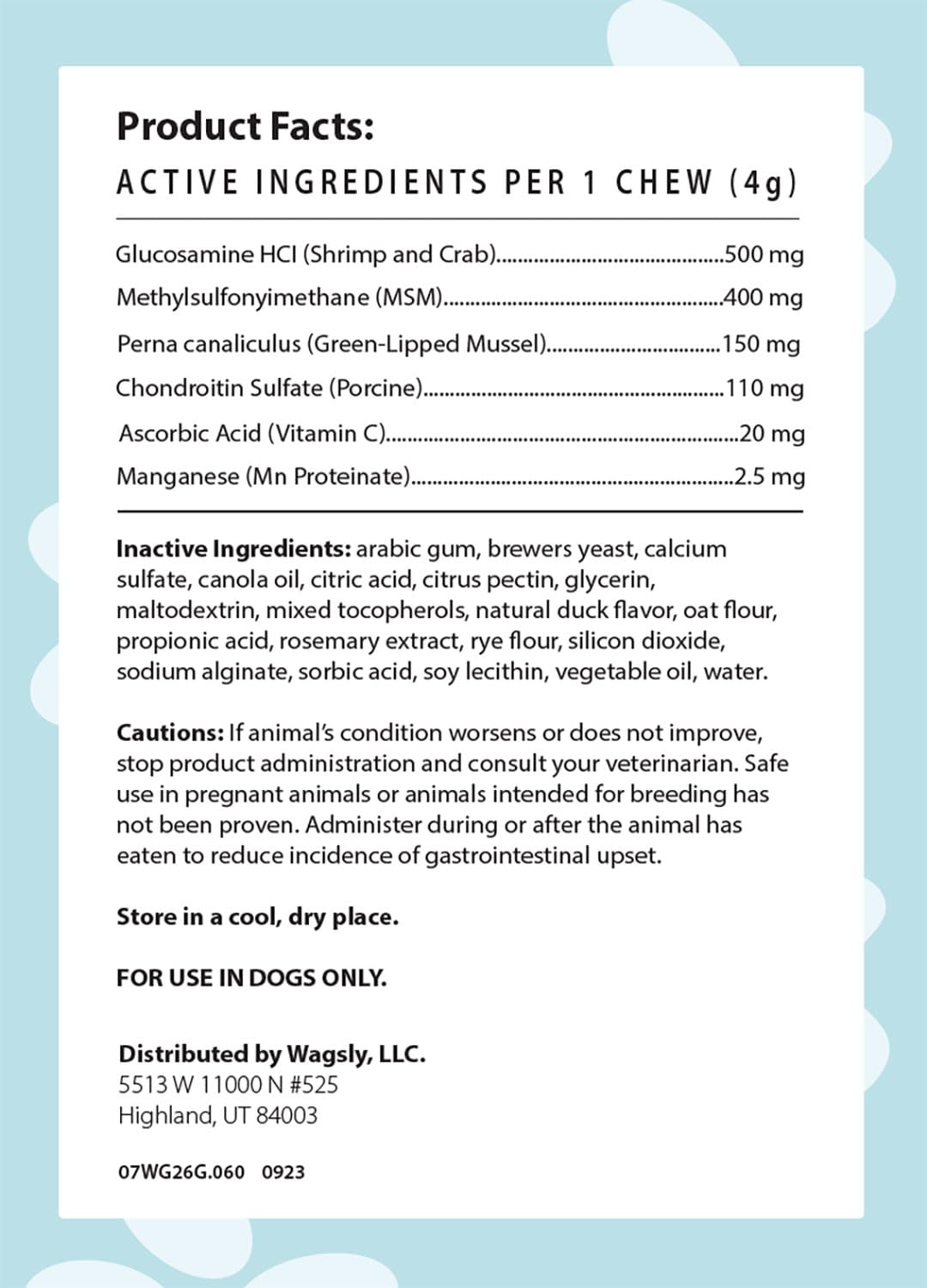 Wagsly Bones Hip & Joint Supplement for Dogs - Glucosamine, MSM, Green-Lipped Mussel - Arthritis Relief & Mobility Support - Vitamin C Immune Boost - Natural Duck Flavor - 60 Count