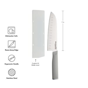 KitchenAid Classic Santoku Custom-Fit Cover, Sharp Kitchen Knife, High-Carbon Japanese Stainless Steel Blade, 7 Inch, Gray