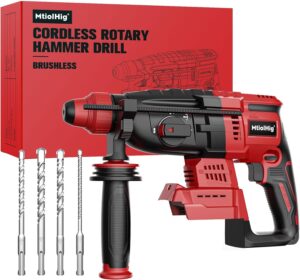 rotary hammer drill for milwaukee 18v: 1" sds plus brushless rotary hammer - safety clutch 4 application modes fastest drilling for concrete tile wood wall including 4 drill bits(battery not included)