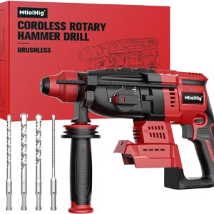 Rotary Hammer Drill For Milwaukee 18V: 1" SDS Plus Brushless Rotary Hammer - Safety Clutch 4 Application Modes Fastest Drilling For Concrete Tile Wood Wall Including 4 Drill Bits(Battery not included)