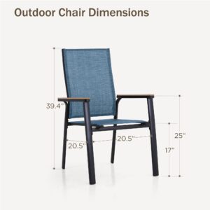 PHI VILLA Outdoor Stackable Dining Chairs Set of 2（Blue,Lightweight Aluminum Frame with Textilene Fabric & Wider Armrest,Easy to Store,Patio Chairs for Garden,Lawn