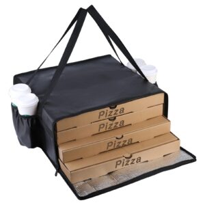 bodaon insulated pizza delivery bag with 4 cup holder, 20"x20"x8" pizza bags for delivery, pizza pack, pizza warmer bags for carry hot food delivery, insulated grocery bags (black, 1-pack)