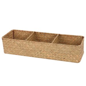 moosky shelf baskets with dividers, seagrass storage baskets rectangular wicker woven back of toilet basket for home organizer (natural)