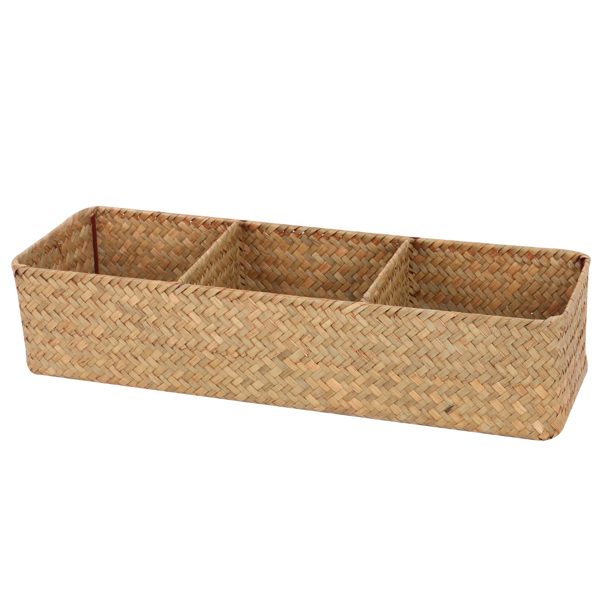 Moosky Shelf Baskets with Dividers, Seagrass Storage Baskets Rectangular Wicker Woven Back of Toilet Basket for Home Organizer (Natural)