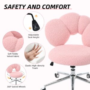 Home Office Chair Criss Cross Chair with Wheels, Upholstered Chairs with 360 Swivel, Height Adjustable Swivel Computer Task Chairs for Living Room, Bedroom, Vanity, Study（Pink）